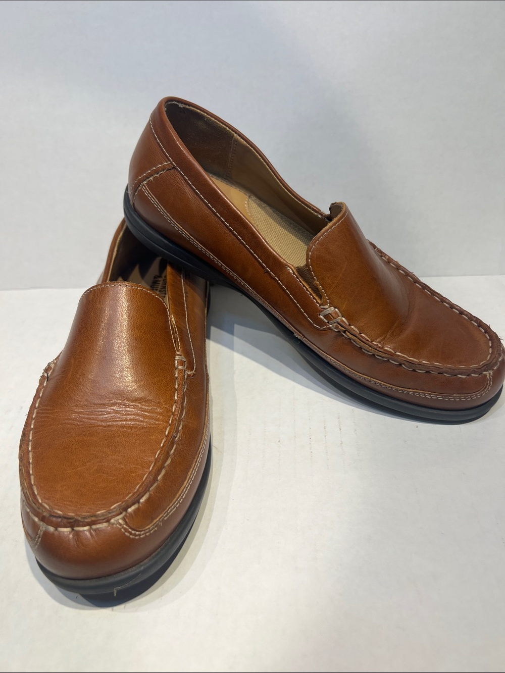 Johnston & Murphy Boys Youth Locklin Venetian Tan Leather Loafers Shoes Size 5